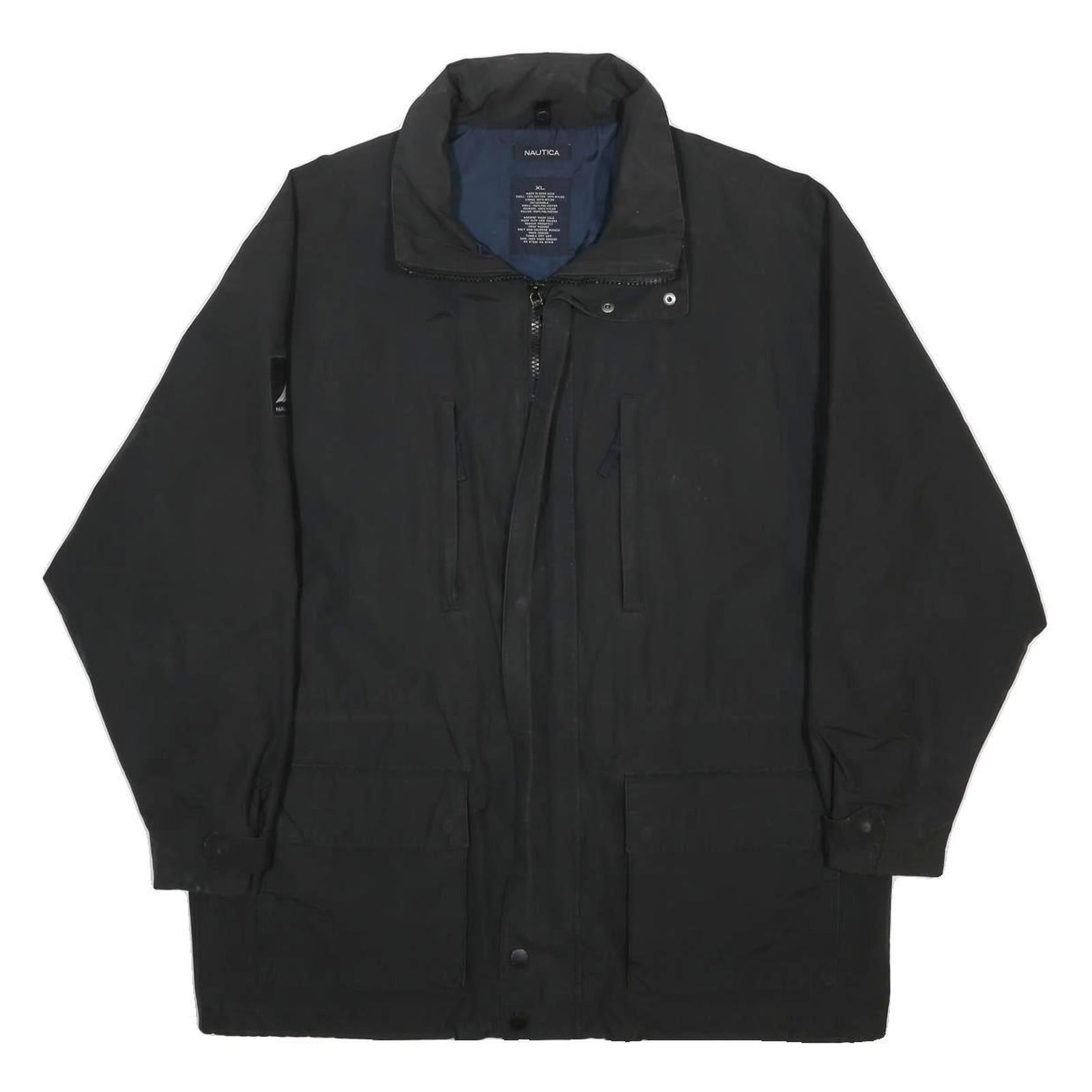NAUTICA Mens Black Outdoor Jacket XL Cotton Blend Zip Pocketed Casual
