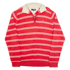 LE 31 Mens Patterned Jumper Red Striped 1/4 Zip Tight Knit XL