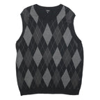 APT 9 Mens Black & Grey Patterned Sleeveless V-Neck Cotton Jumper XL Argyle Knit