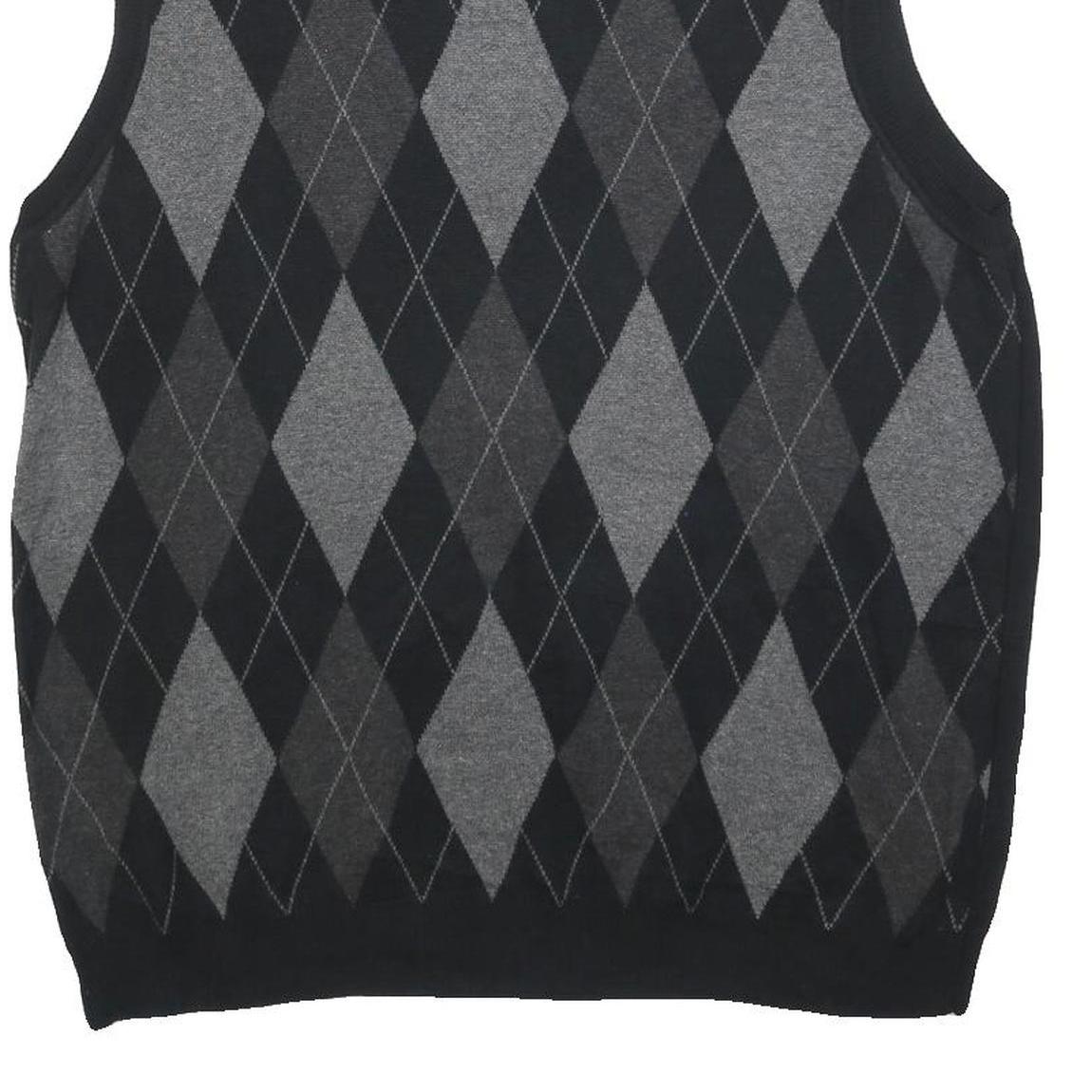 APT 9 Mens Black & Grey Patterned Sleeveless V-Neck Cotton Jumper XL Argyle Knit