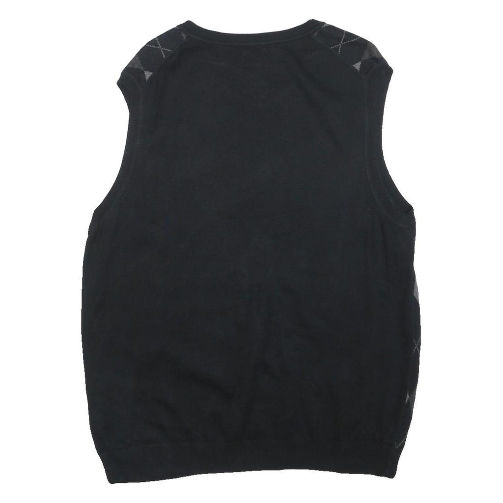 APT 9 Mens Black & Grey Patterned Sleeveless V-Neck Cotton Jumper XL Argyle Knit