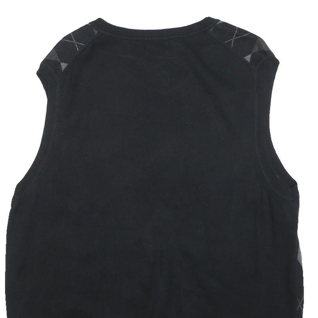 APT 9 Mens Black & Grey Patterned Sleeveless V-Neck Cotton Jumper XL Argyle Knit