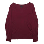 BANANA REPUBLIC Womens Maroon Plain V-Neck Basic Knit Jumper M Silk Blend