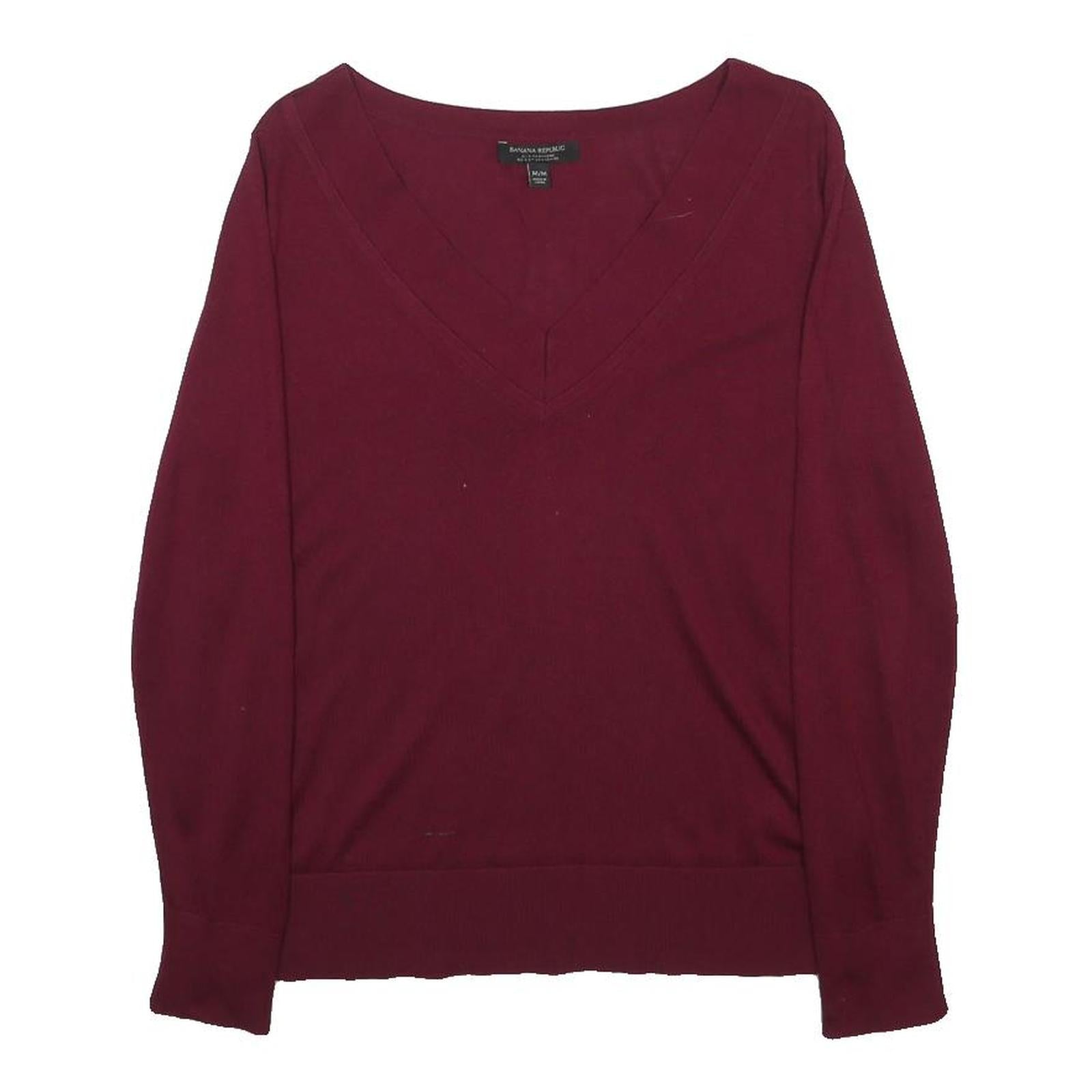 BANANA REPUBLIC Womens Maroon Plain V-Neck Basic Knit Jumper M Silk Blend