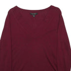 BANANA REPUBLIC Womens Maroon Plain V-Neck Basic Knit Jumper M Silk Blend