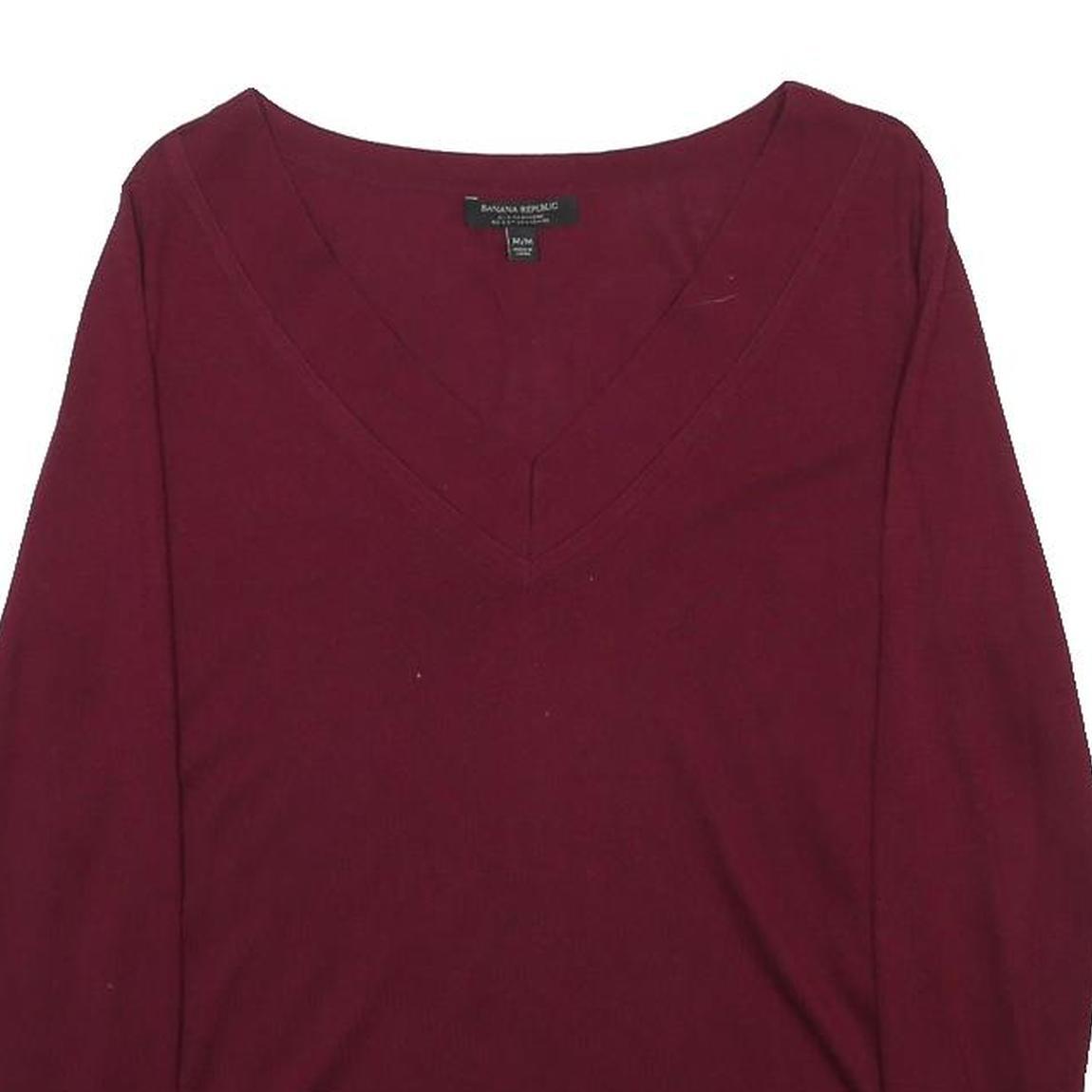 BANANA REPUBLIC Womens Maroon Plain V-Neck Basic Knit Jumper M Silk Blend