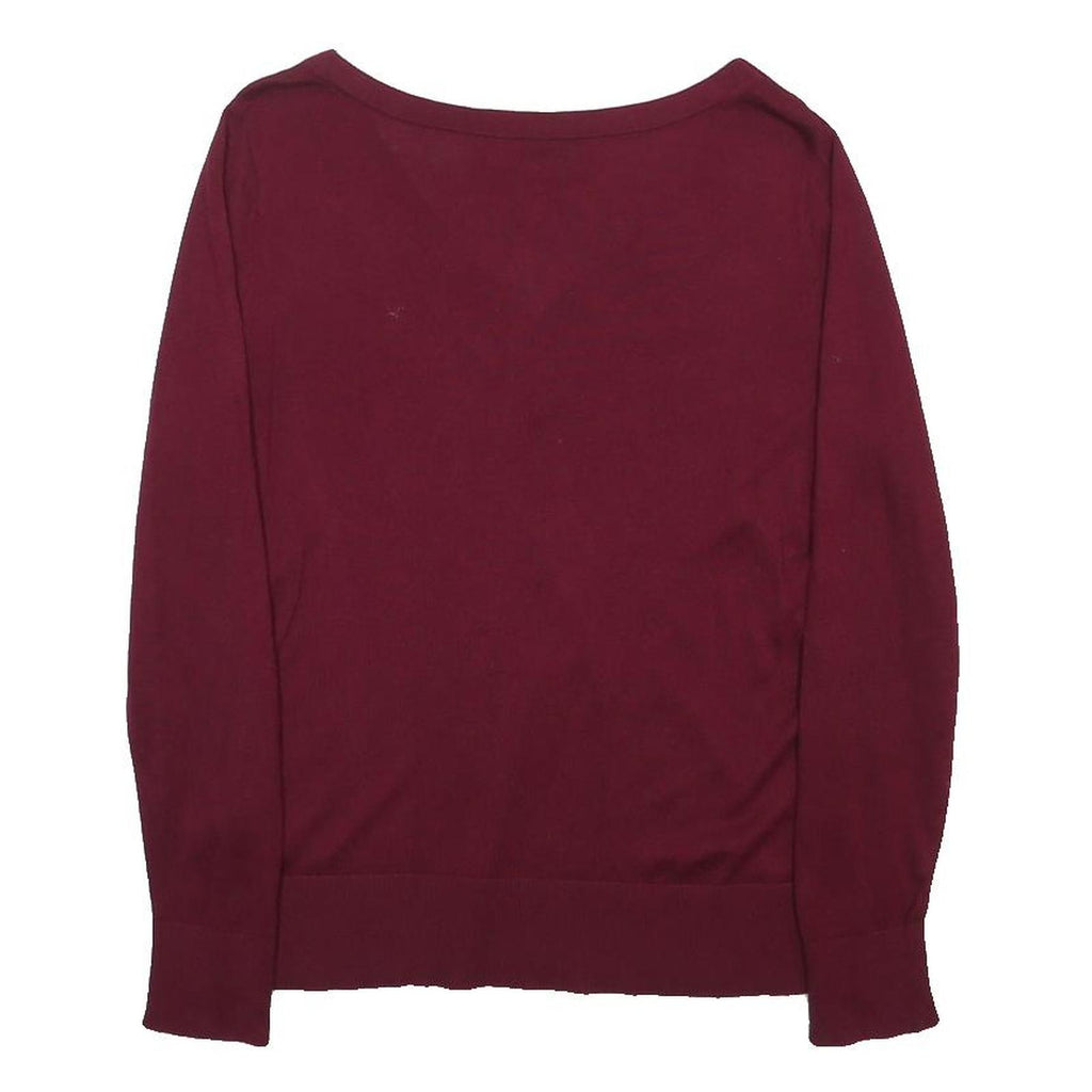 BANANA REPUBLIC Womens Maroon Plain V-Neck Basic Knit Jumper M Silk Blend