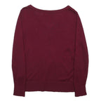 BANANA REPUBLIC Womens Maroon Plain V-Neck Basic Knit Jumper M Silk Blend