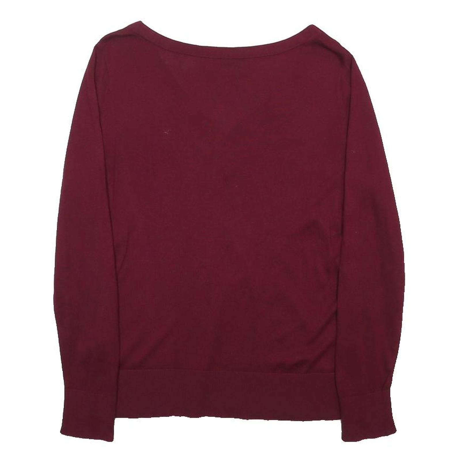 BANANA REPUBLIC Womens Maroon Plain V-Neck Basic Knit Jumper M Silk Blend