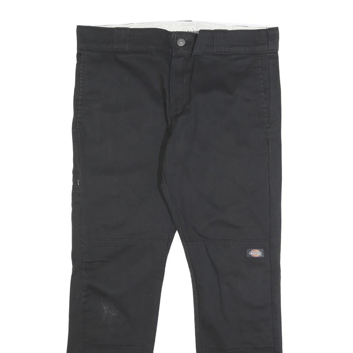 DICKIES Mens Cotton Blend Black Slim Straight Trousers W32 L30 Workwear