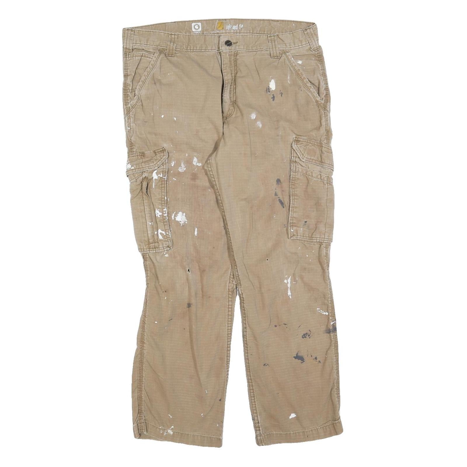 CARHARTT Mens Relaxed Fit Beige Cargo Trousers W36 L30 Workwear Utility Zip