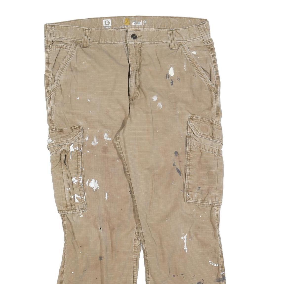 CARHARTT Mens Relaxed Fit Beige Cargo Trousers W36 L30 Workwear Utility Zip