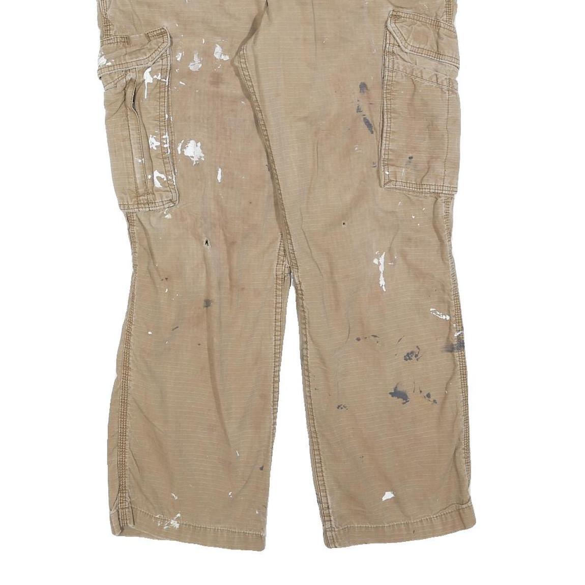 CARHARTT Mens Relaxed Fit Beige Cargo Trousers W36 L30 Workwear Utility Zip