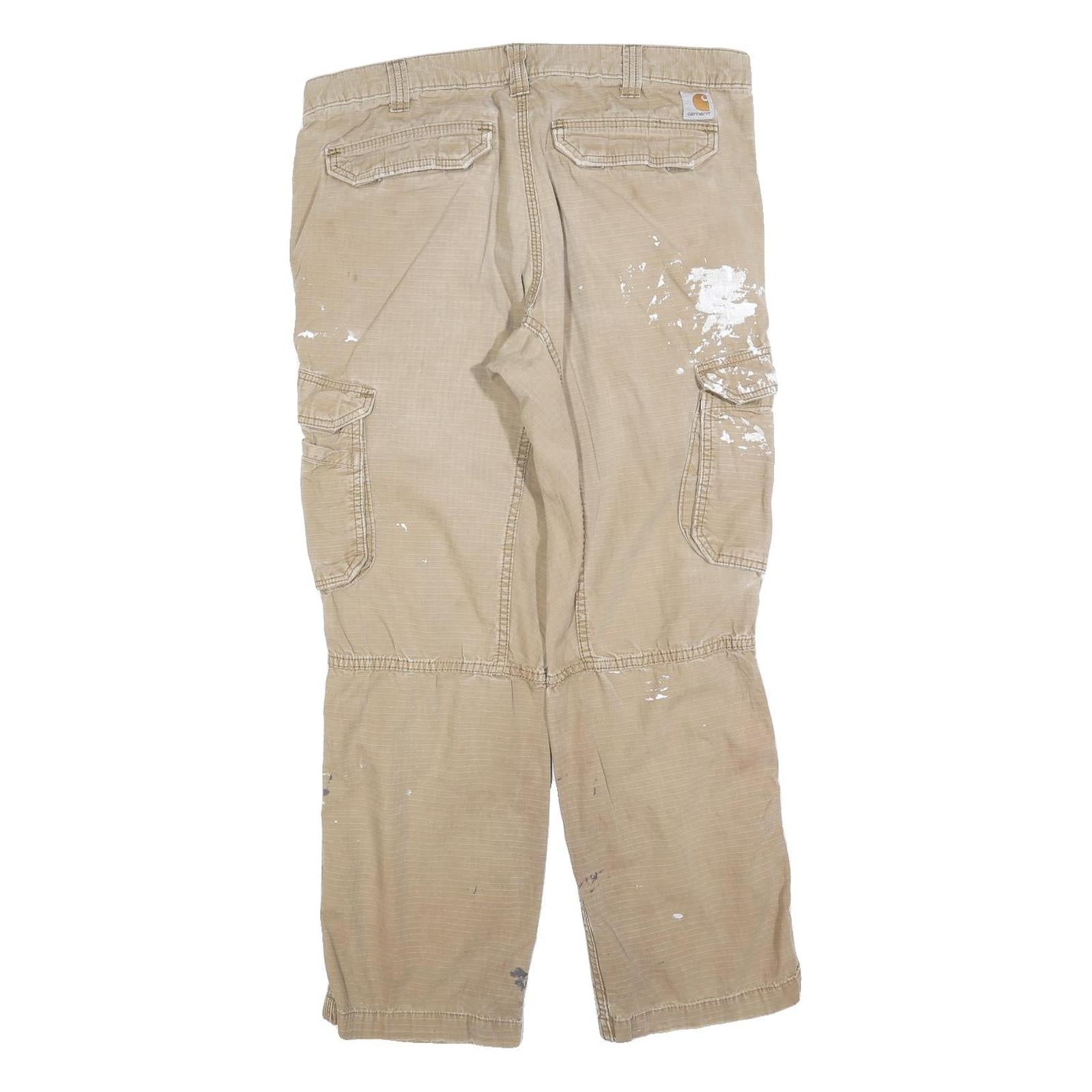CARHARTT Mens Relaxed Fit Beige Cargo Trousers W36 L30 Workwear Utility Zip