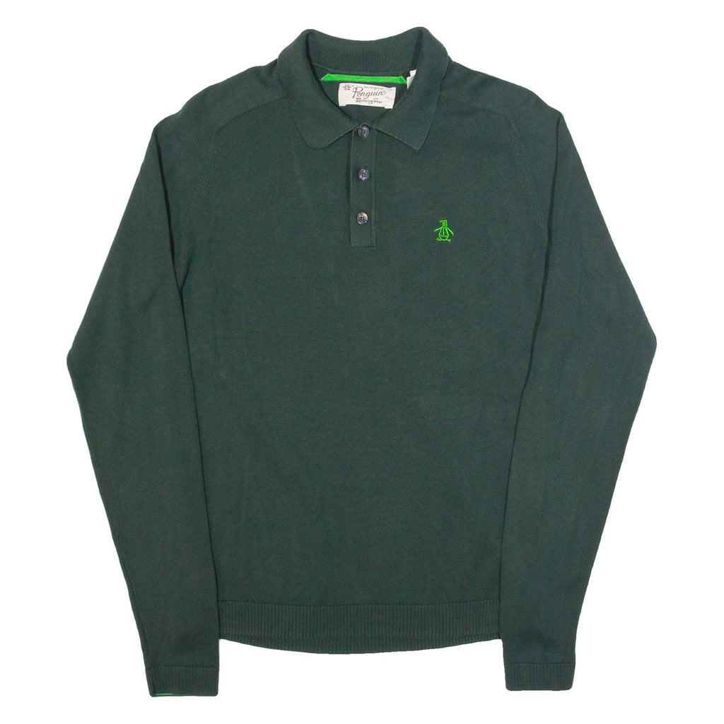 ORIGINAL PENGUIN Mens Jumper Green Collared Tight Knit S