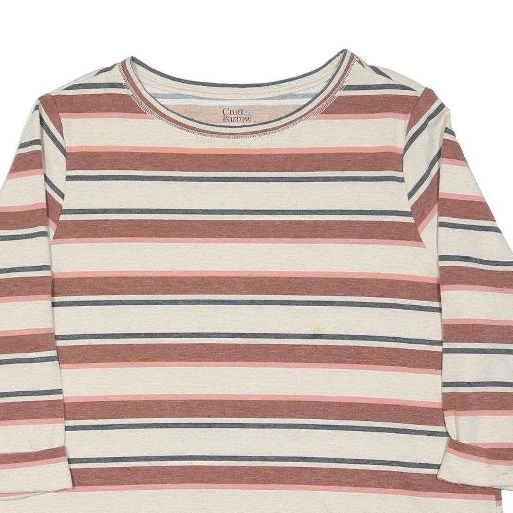 CROFT & BARROW Womens Cream & Pink Striped T-Shirt 2XL Long Sleeve Round Neck