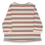 CROFT & BARROW Womens Cream & Pink Striped T-Shirt 2XL Long Sleeve Round Neck