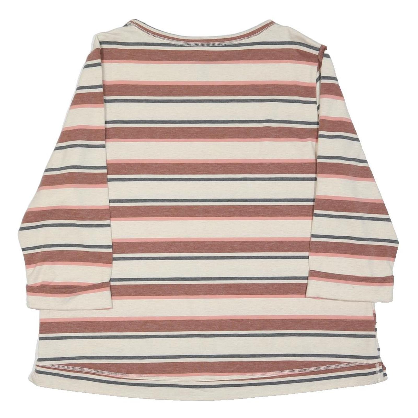CROFT & BARROW Womens Cream & Pink Striped T-Shirt 2XL Long Sleeve Round Neck