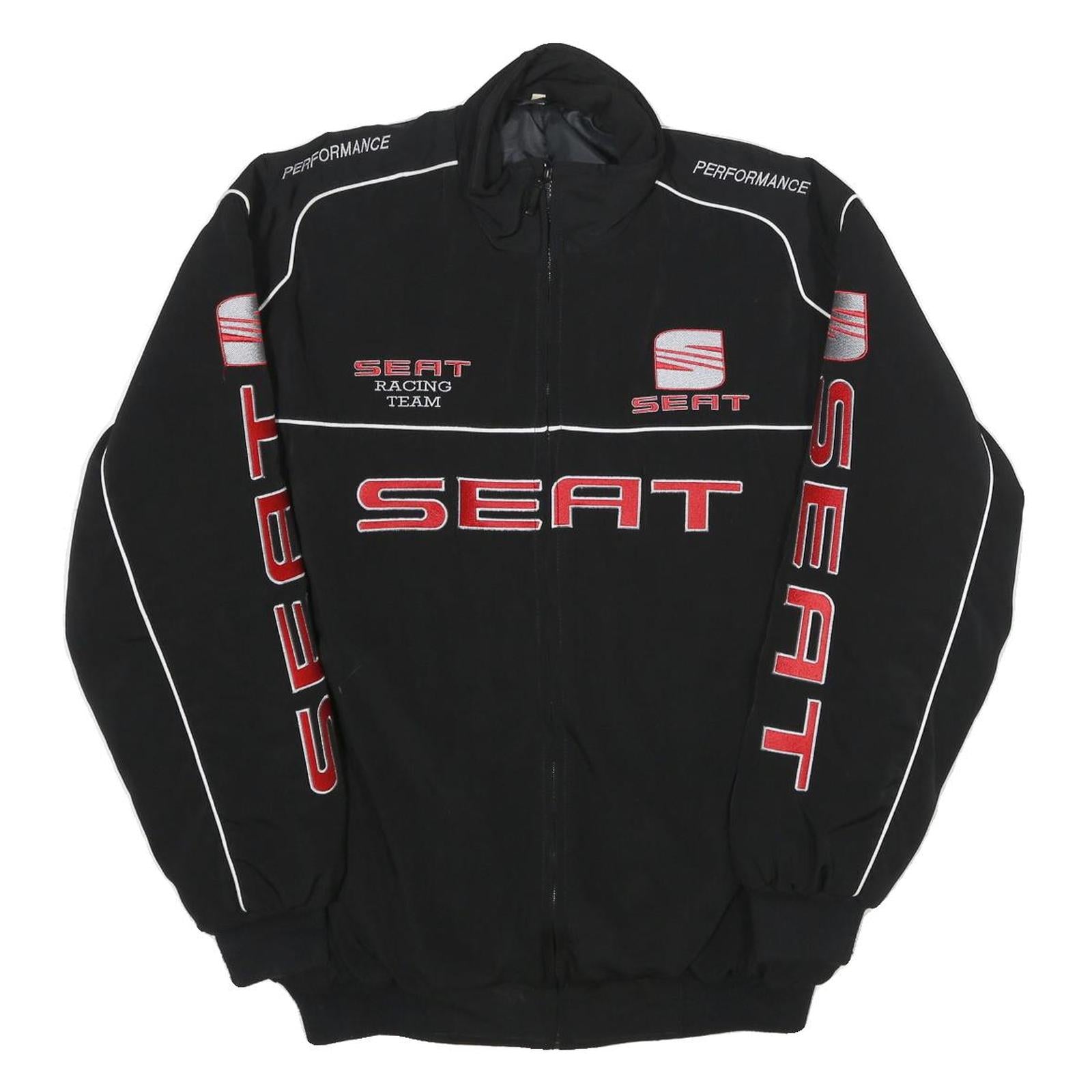 SEAT Mens Black Racing Team Jacket L Polyester Blend Zip Performance Motorsport