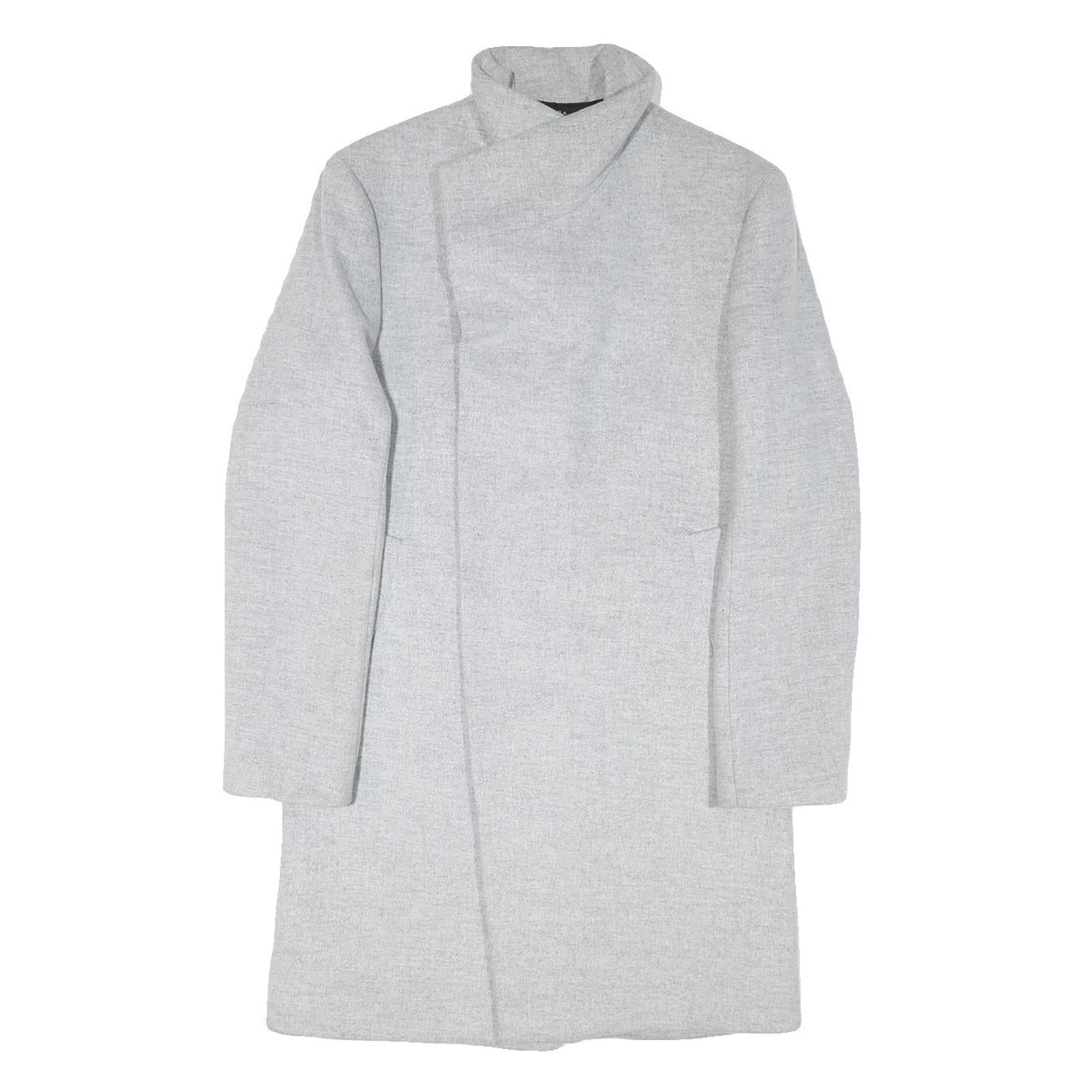 ZARA Mens Grey Wool Blend Slim Jacket S Plain Button Closure Contemporary