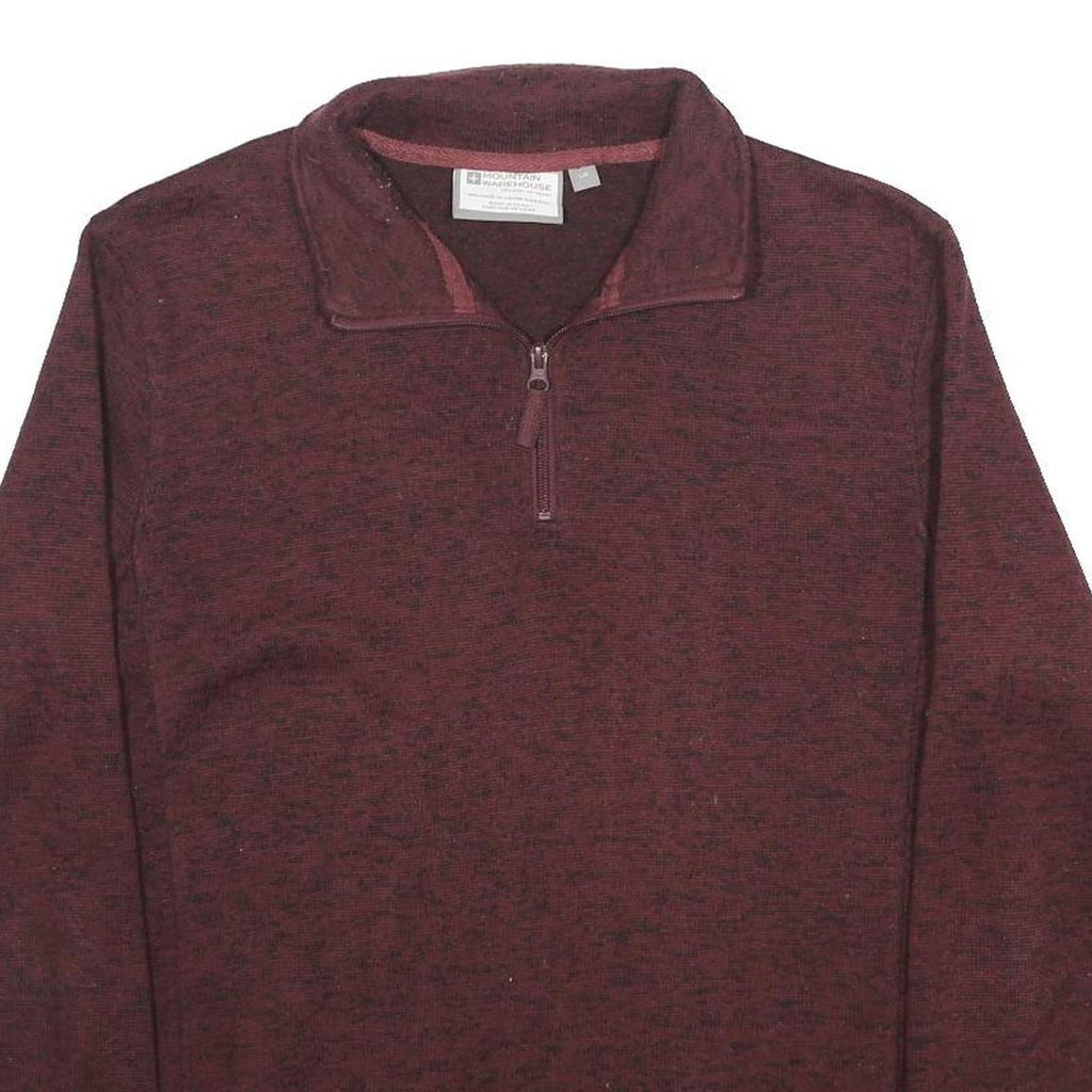 MOUNTAIN WAREHOUSE Mens Maroon Pullover Patterned Jumper 1/4 Zip L Polyester