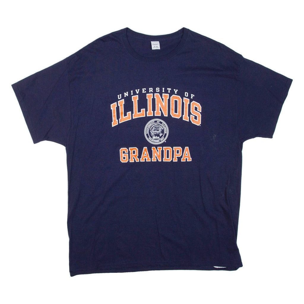 HANES University Of Illinois Mens T-Shirt Blue USA Roll Neck XL