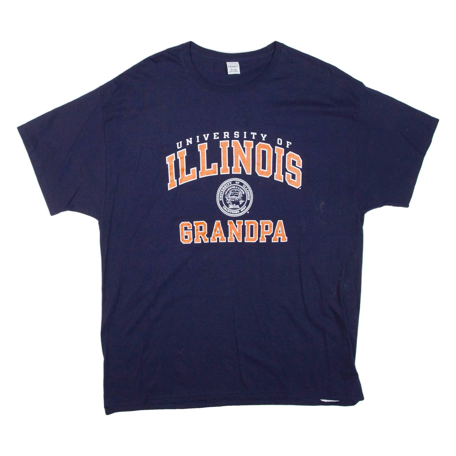 HANES University Of Illinois Mens T-Shirt Blue USA Roll Neck XL