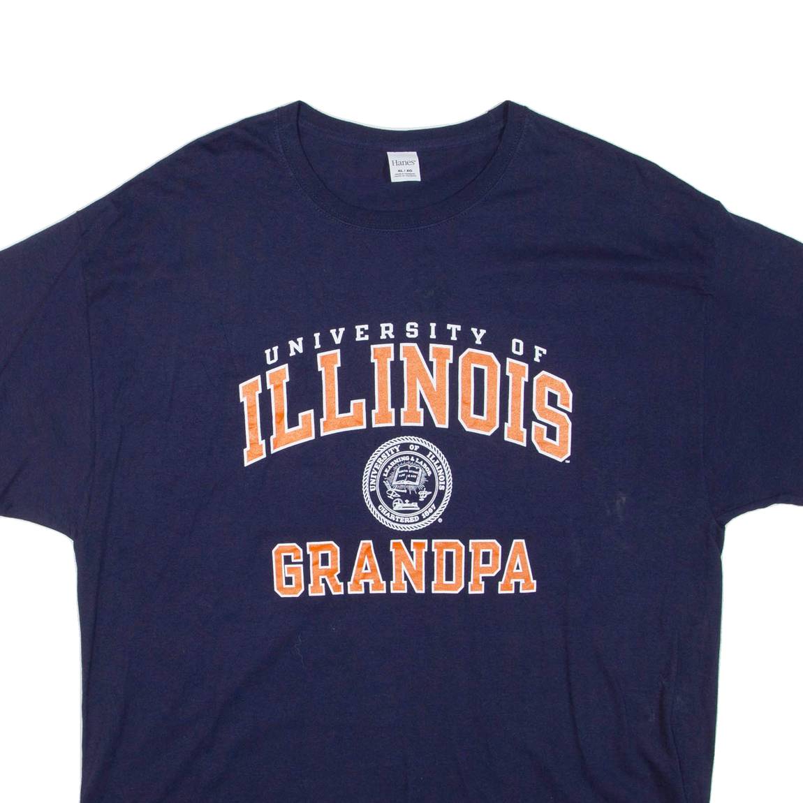HANES University Of Illinois Mens T-Shirt Blue USA Roll Neck XL