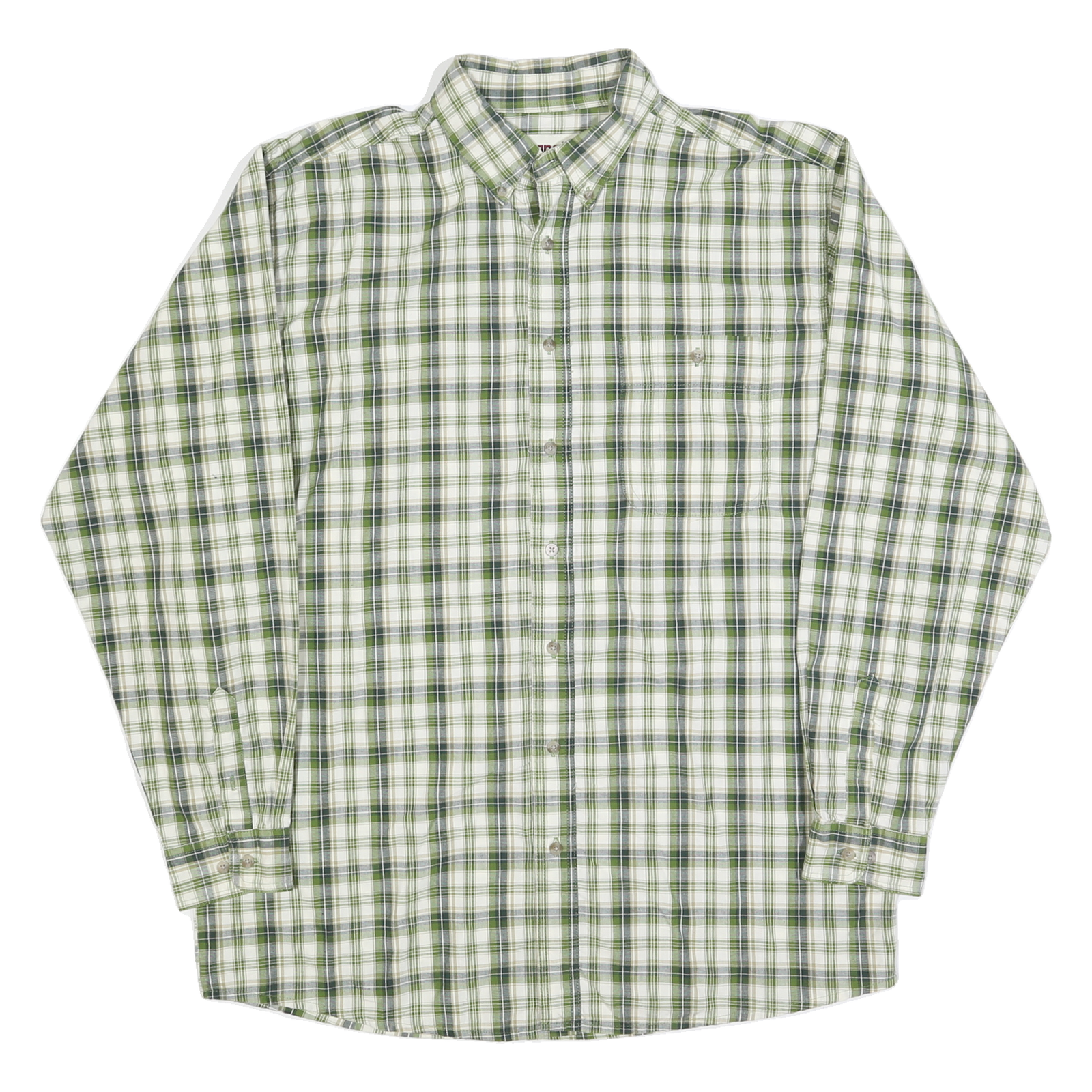 WRANGLER Mens Green & White Check Shirt XL Long Sleeve Cotton Comfortable Casual