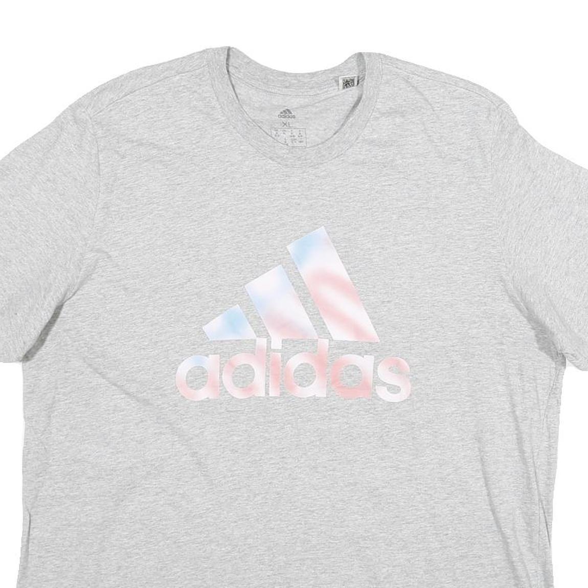 ADIDAS Mens Grey Cotton Graphic T-Shirt XL Crew Neck Short Sleeve Casual Sport