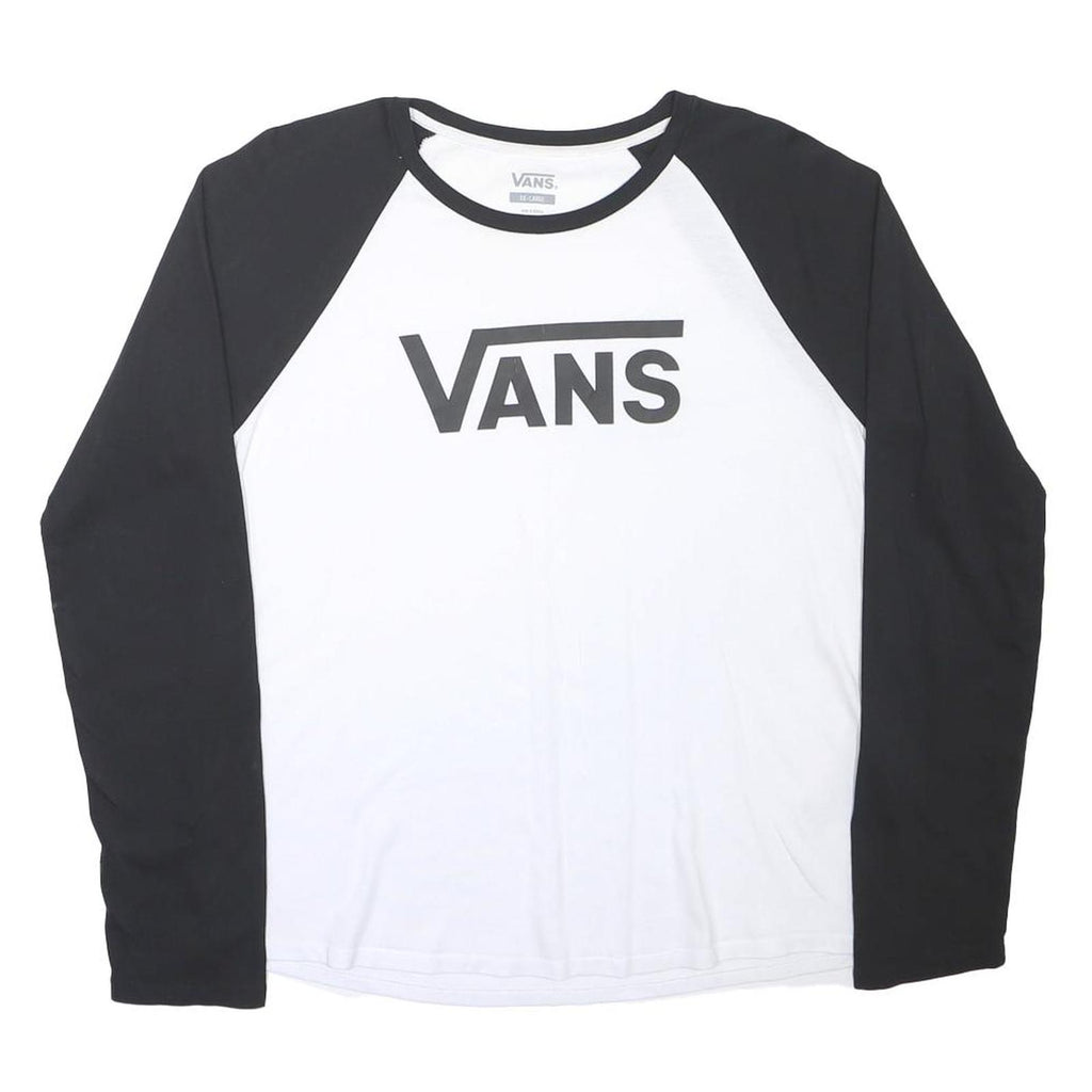 VANS Mens Black & White Graphic T-Shirt XL Long Sleeve Crew Neck Logo