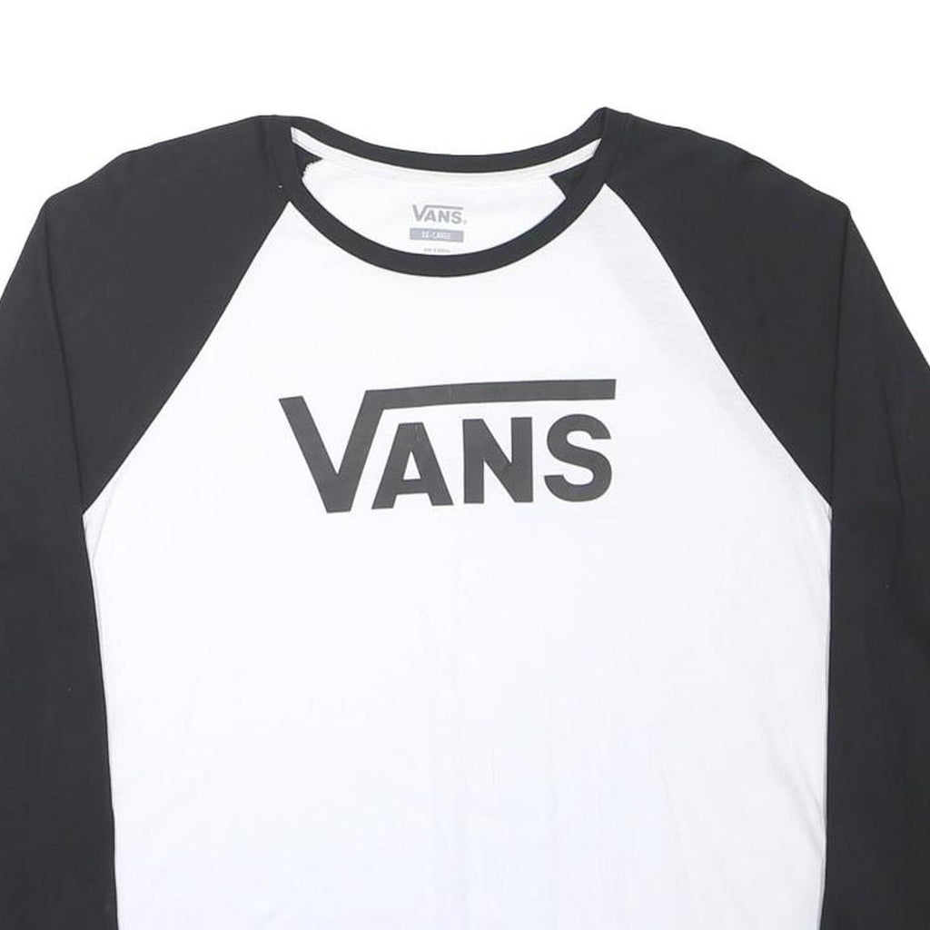 VANS Mens Black & White Graphic T-Shirt XL Long Sleeve Crew Neck Logo