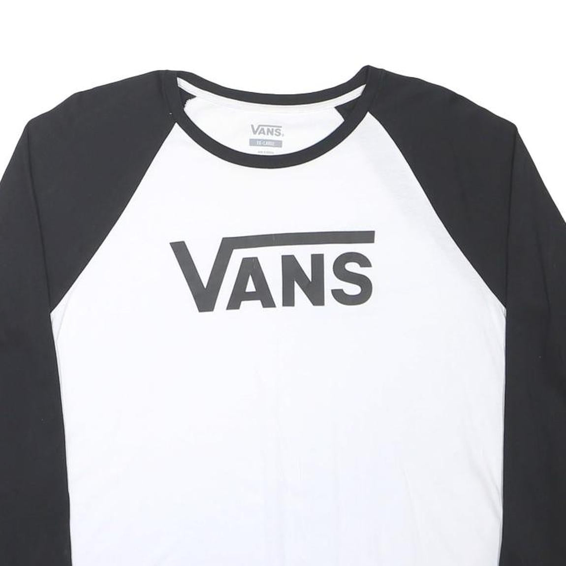 VANS Mens Black & White Graphic T-Shirt XL Long Sleeve Crew Neck Logo