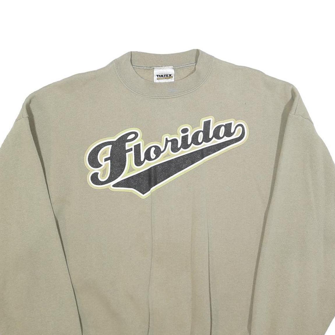 TULTEX Mens Beige XL Cotton Blend Crew Neck Sweatshirt Florida Print Casual