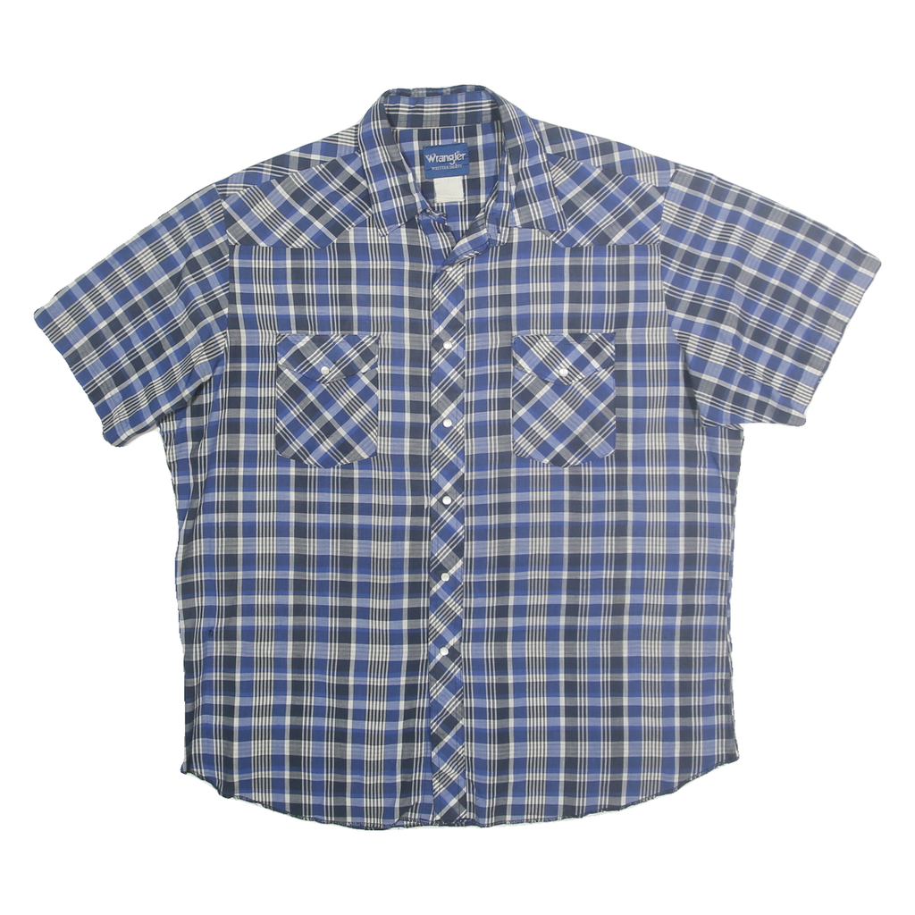 WRANGLER Mens Blue & White Checked Shirt XL Western Casual Cotton Blend