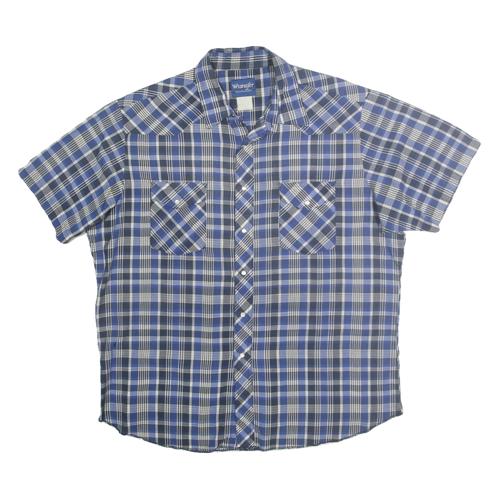 WRANGLER Mens Blue & White Checked Shirt XL Western Casual Cotton Blend