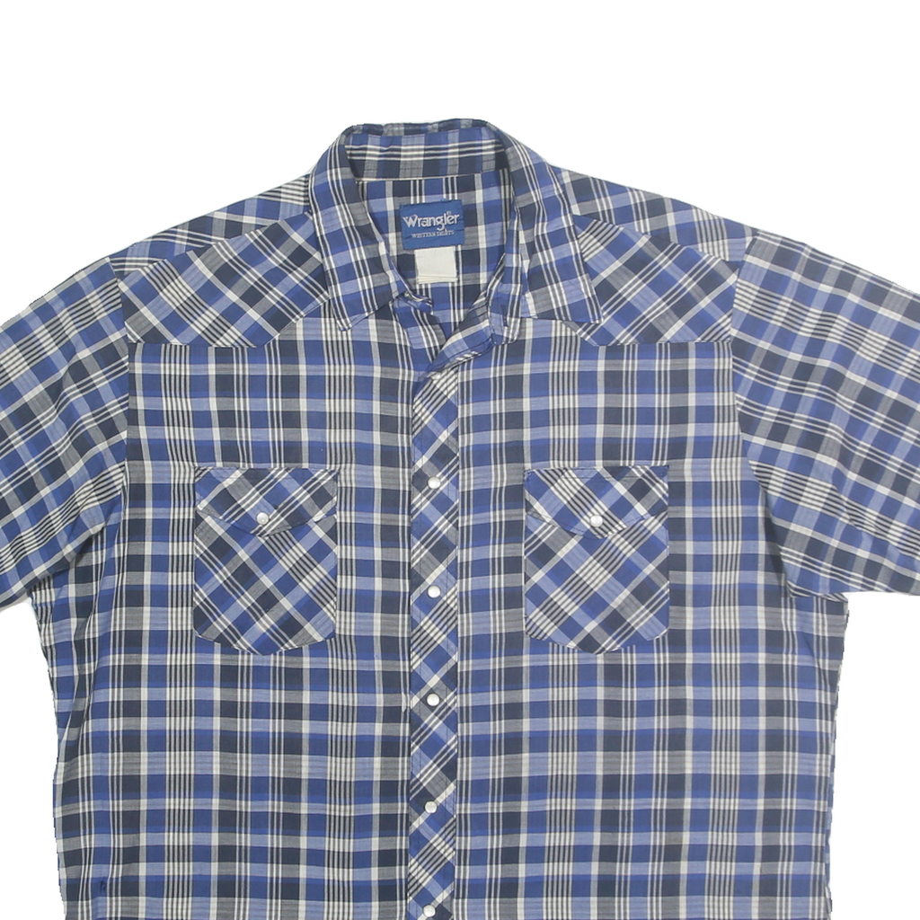 WRANGLER Mens Blue & White Checked Shirt XL Western Casual Cotton Blend