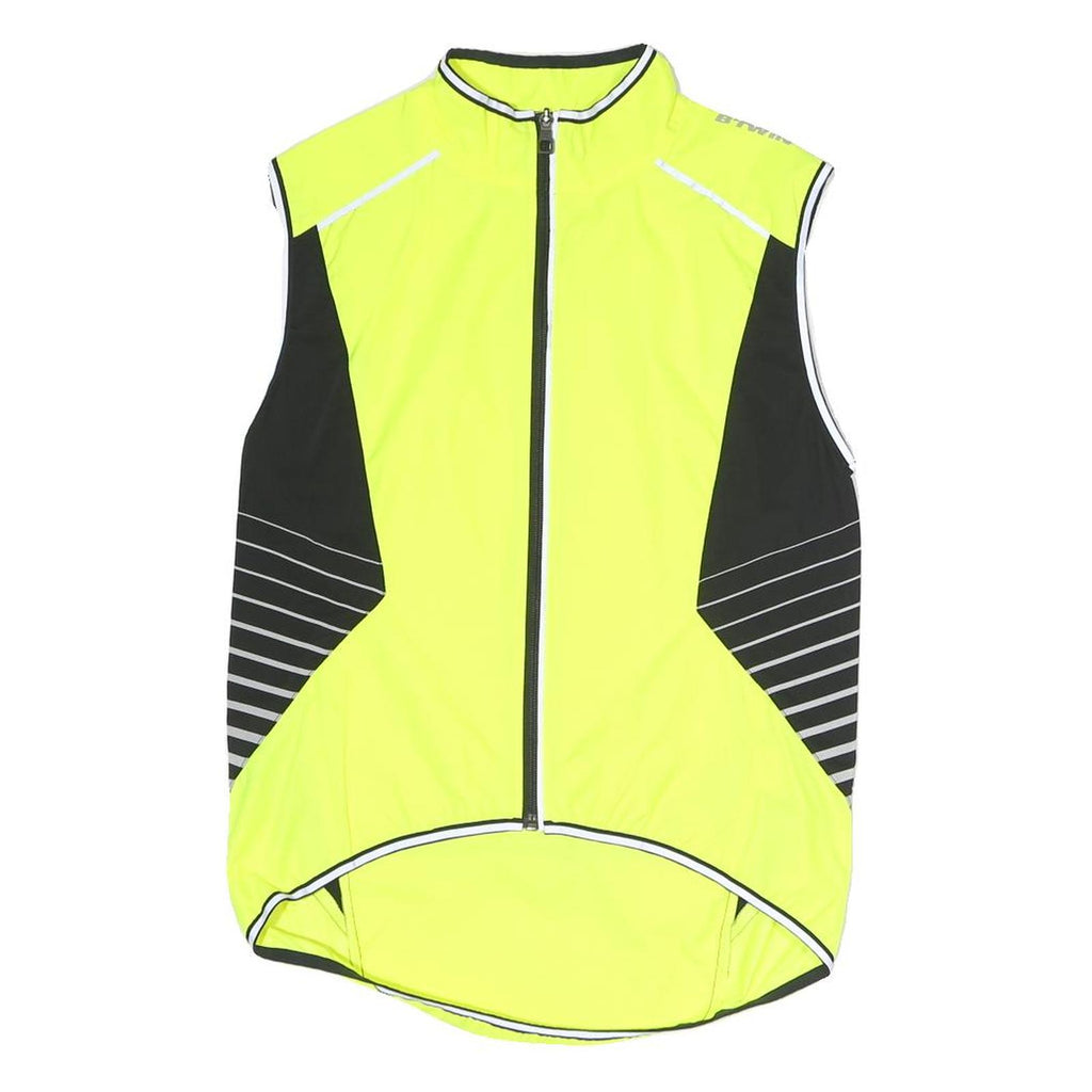 DECATHLON Mens Yellow & Black Cycling Gilet S Polyester Zip Reflective