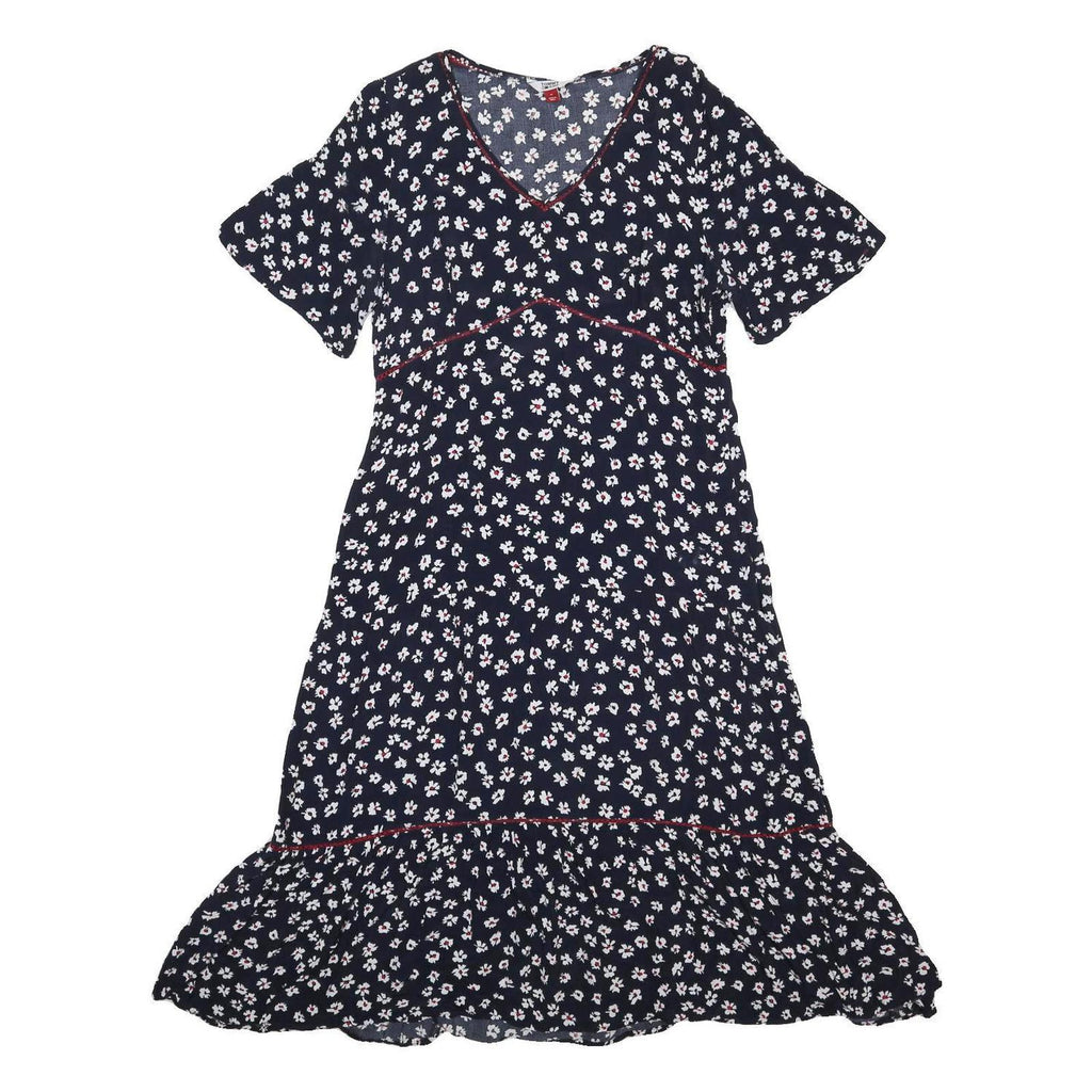 TOMMY JEANS Womens Navy Blue White Floral Day Woven Short Sleeve Knee Length M