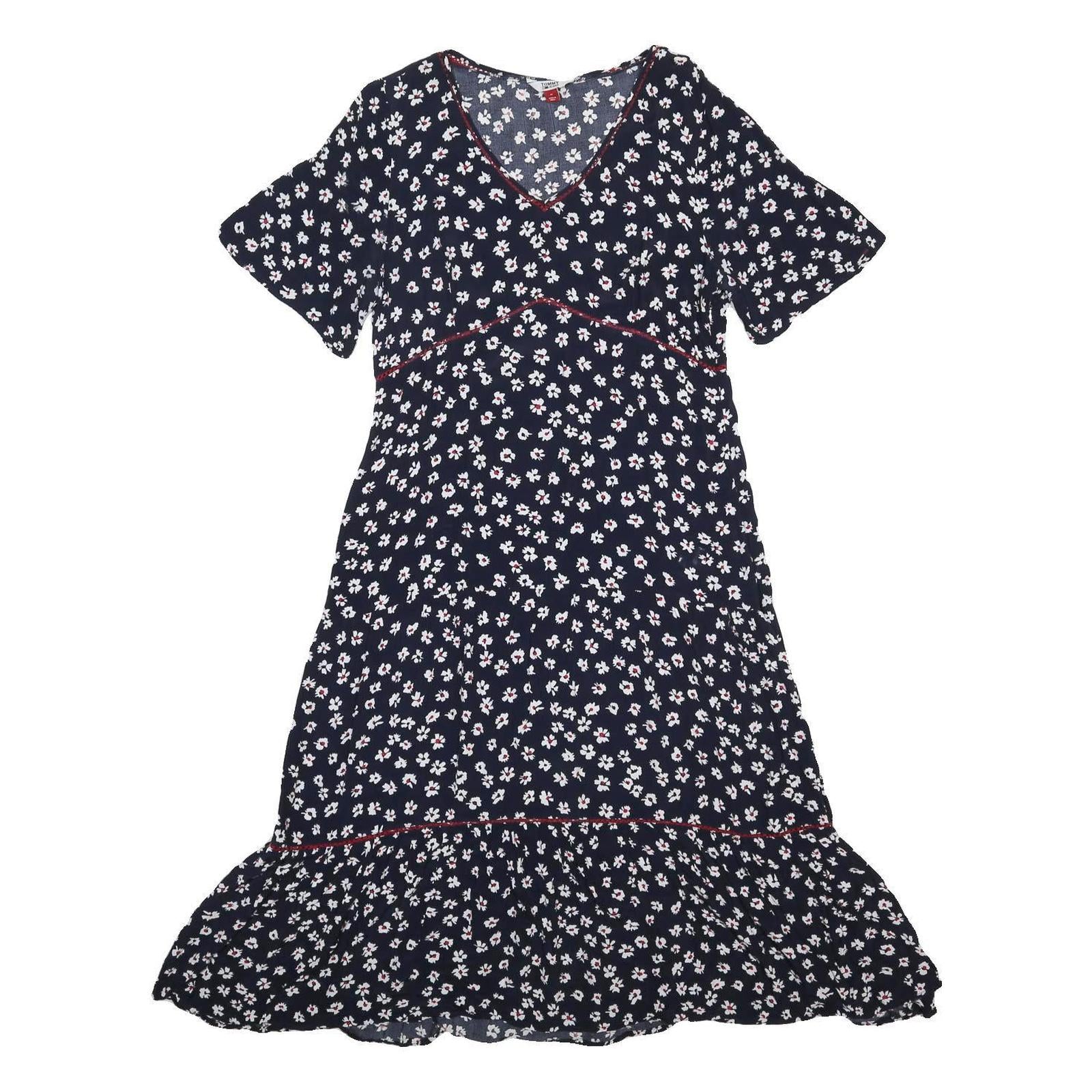 TOMMY JEANS Womens Navy Blue White Floral Day Woven Short Sleeve Knee Length M