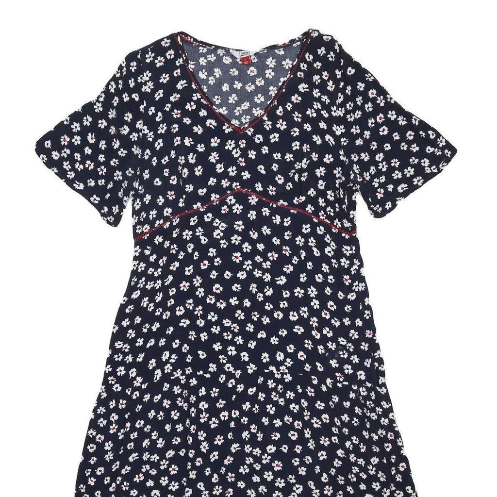 TOMMY JEANS Womens Navy Blue White Floral Day Woven Short Sleeve Knee Length M