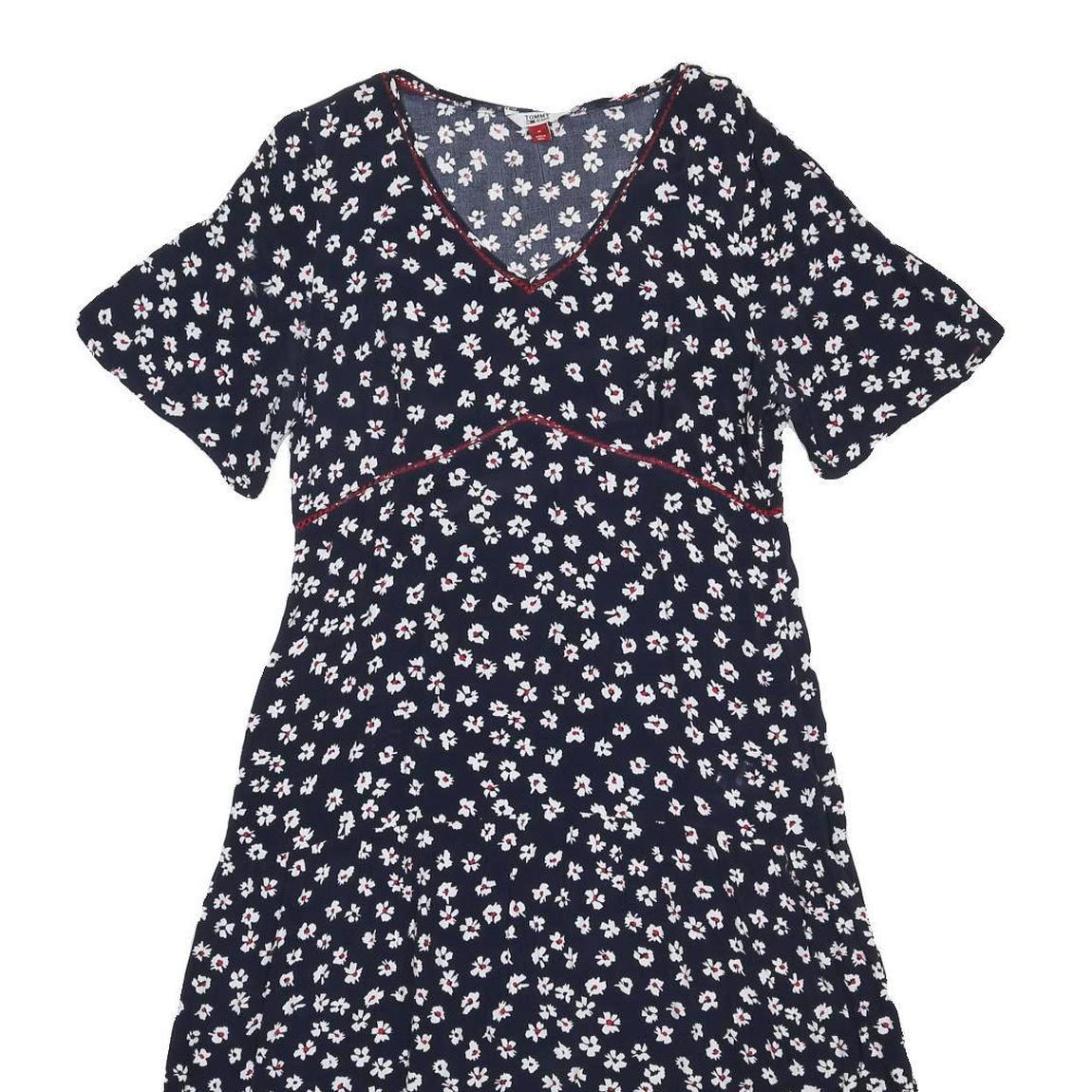 TOMMY JEANS Womens Navy Blue White Floral Day Woven Short Sleeve Knee Length M