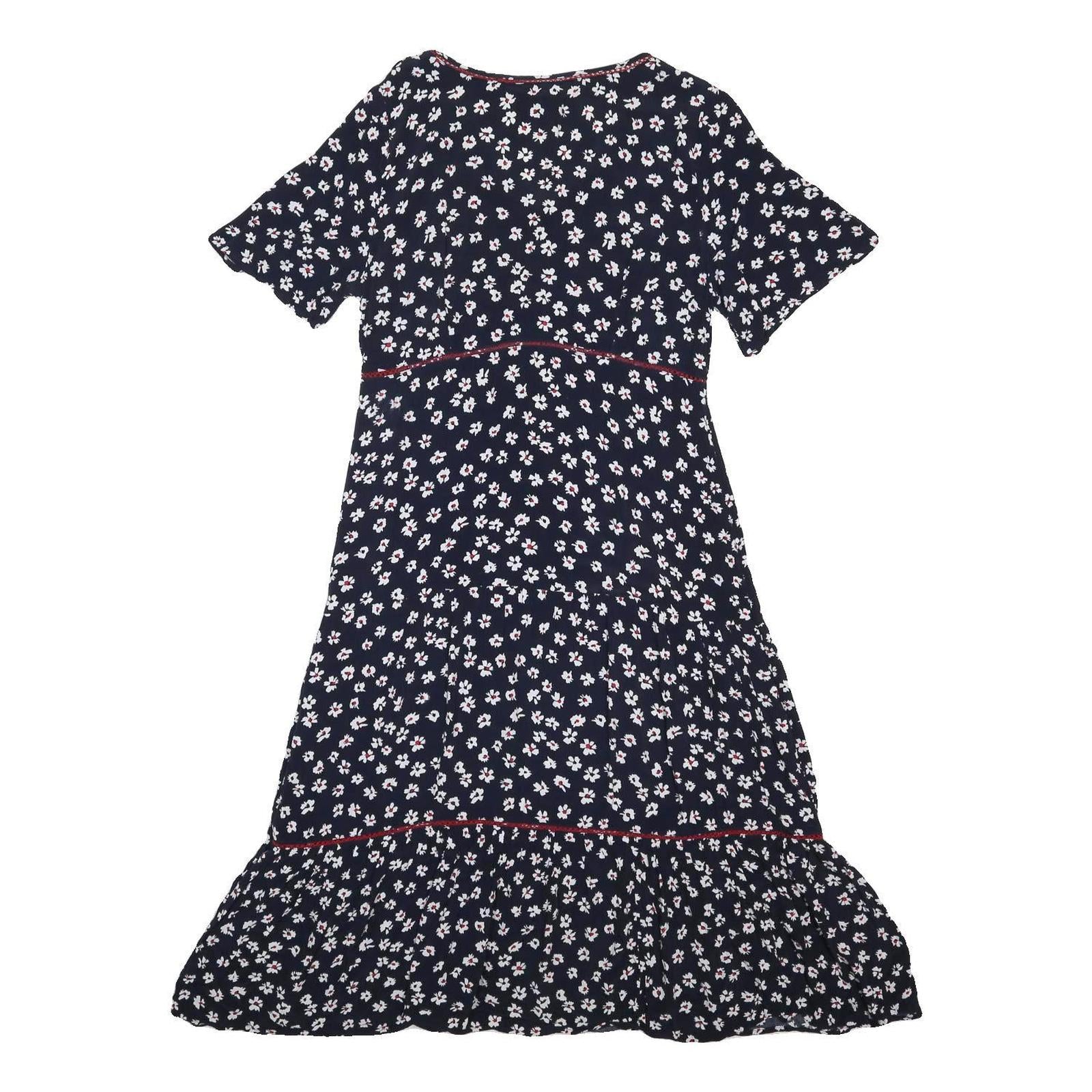 TOMMY JEANS Womens Navy Blue White Floral Day Woven Short Sleeve Knee Length M