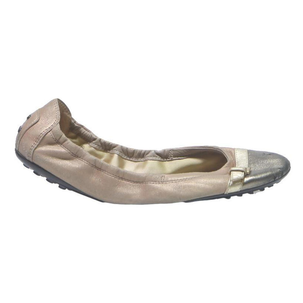 TODS Womens Ballet Flats Shoes Beige Gold Synthetic UK 6 Designer Casual