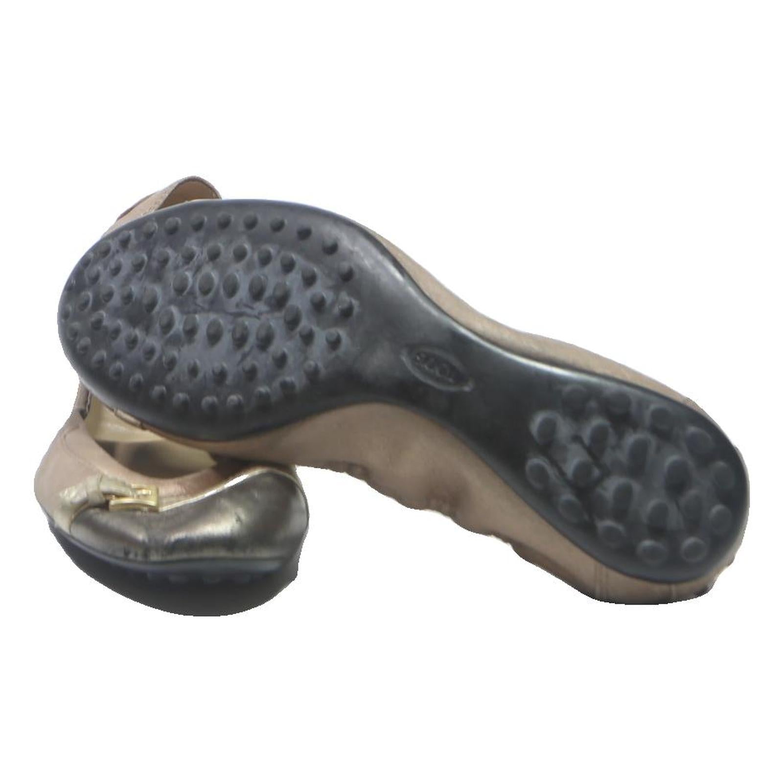 TODS Womens Ballet Flats Shoes Beige Gold Synthetic UK 6 Designer Casual