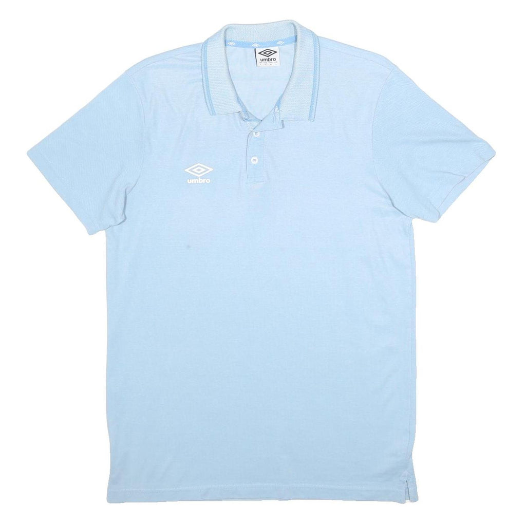 UMBRO Mens Light Blue Short Sleeve Plain Polo Shirt L Cotton Blend Casual