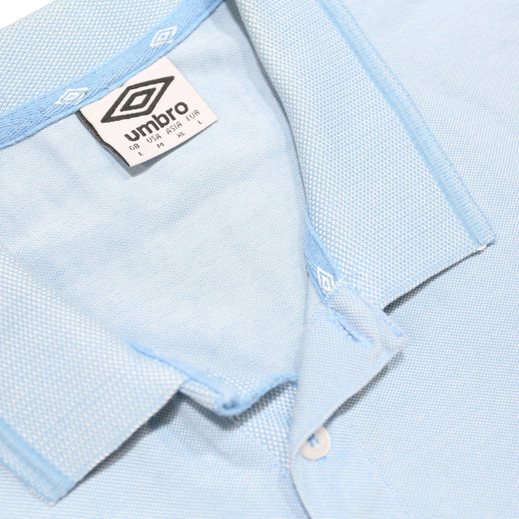 UMBRO Mens Light Blue Short Sleeve Plain Polo Shirt L Cotton Blend Casual