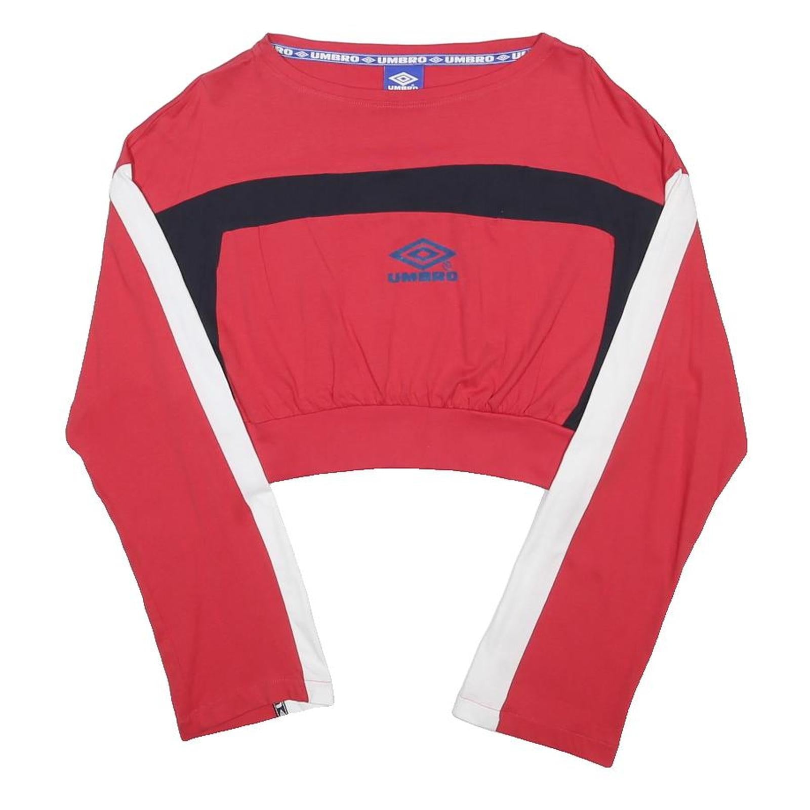 UMBRO Womens Red Black & White Modern T-Shirt M Long Sleeve Crew Neck Sportswear