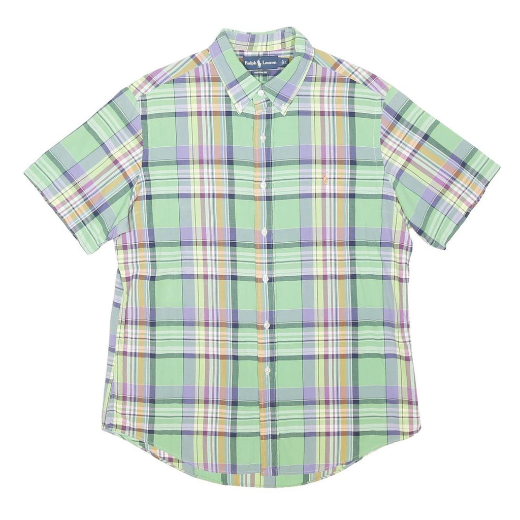 RALPH LAUREN Mens Green & Purple Check Cotton Shirt L Custom Fit Button Down