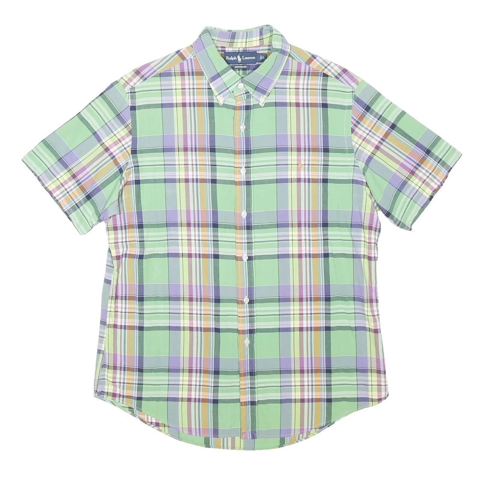RALPH LAUREN Mens Green & Purple Check Cotton Shirt L Custom Fit Button Down
